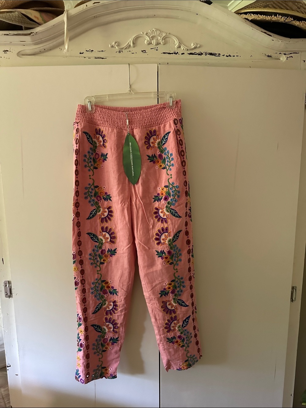 FarmRio Pink Embroidered Floral Beach Pants - Picture 2 of 4